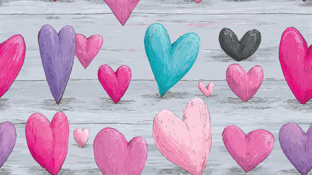 Seamless vintge heart, Minimalist vintage hearts on distressed wood background image.