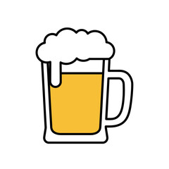 A glass mug filled with frothy beer.