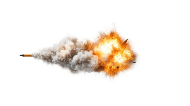 Exploding Missile on Transparent Background