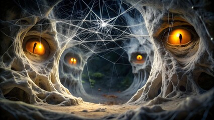 Haunted web cave halloween background