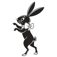 A fun, cute, cartoon rabbit with a big carrot is a happy holiday character