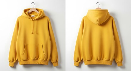 Golden Yellow Hoodie Front and Back View on White Background Stylish Apparel for Comfort and Fashion