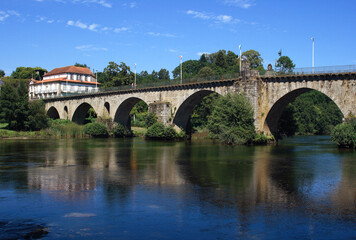 Fototapeta premium Portugal, Minho Region, Viana do Castelo district, Ponte da Barca. Roman bridge over the Lima River - Rio Lima.