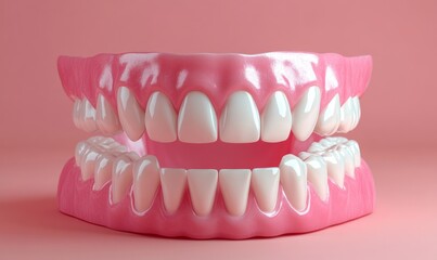 Obraz premium teeth that are realistic. White smile isolated in 3D for orthodontic clinic, white jaw render in dentistry concept. dental hygiene model