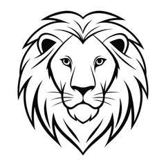 Majestic lion head, stylized line art illustration; strong, regal, and powerful; perfect for branding, logos, or design projects needing a bold, sophisticated animal graphic.