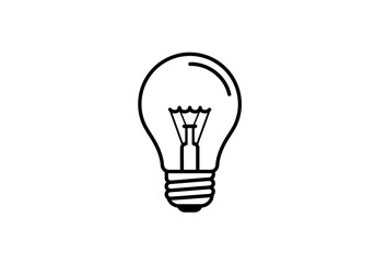 Outline of a lightbulb showcasing its filament and screw base set against a white background