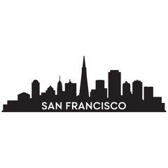 San Francisco skyline silhouette. Black San Francisco city. Vector black silhouette. with white background