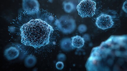 glowing blue virus particles abstract
