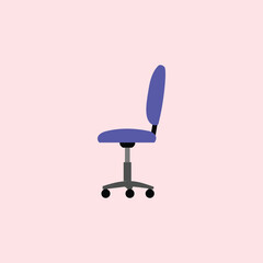 Purple office chair with wheels on a pink background, simple and ergonomic design suitable for modern workspaces.