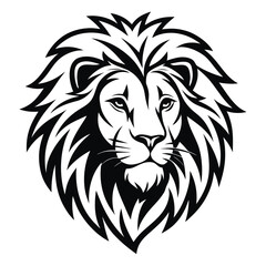Majestic Lion Head, Black and White Vector Illustration, Powerful and Regal, Symbolic of Strength, Leadership, and Pride, Ideal for Branding, Logos, and Design Projects.