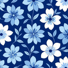 seamless floral pattern with blue and white flowers