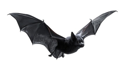 Flying black bat flapping flapping wings isolated on the white background 