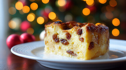 Peruvian Bread Pudding (Bud&iacute;n de Pan) with Raisins and Christmas Decorations