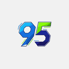 Fototapeta premium Number ninety-five in blue and green with a white background.