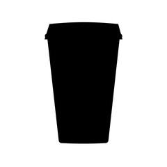 A large paper coffee cup in the center. Isolated black symbol. Illustration on transparent background