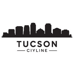 Obraz premium Tucson city skyline. Black cityscape. Vector banner. Vector black silhouette. with white background