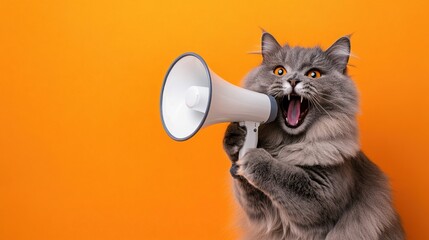 Fototapeta premium Cat Shouting with Megaphone, Pet Creativity, Marketing Promotion, Funny Animal Material