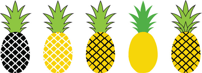 Set of pineapple. pineapple fruit vector icon. pineapple fruit vector icon collection. pineapple fruit illustration in flat style. fresh summer fruit.