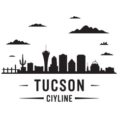 Obraz premium Tucson city skyline. Black cityscape. Vector banner. Vector black silhouette. with white background
