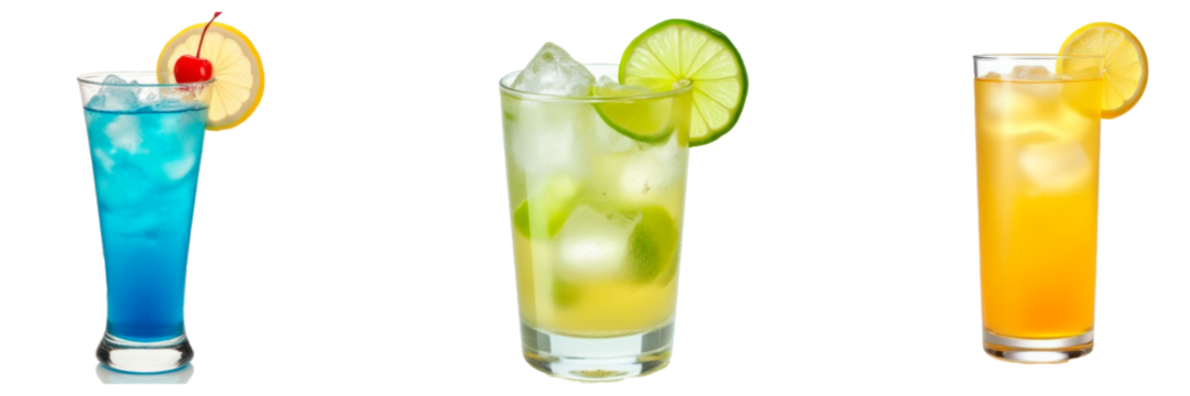 blue lagoon, caipirinha, tom collins, transparent background