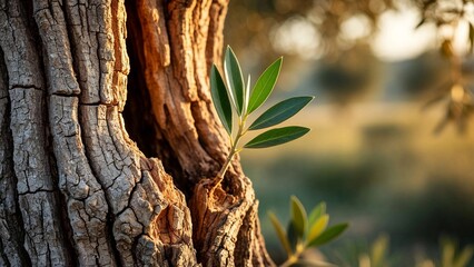 New Green Sprout Growing from Old Tree Trunk.It is ideal for materials promoting wellness, environmental conservation, business renewal, or financial growth, suitable for websites, brochures