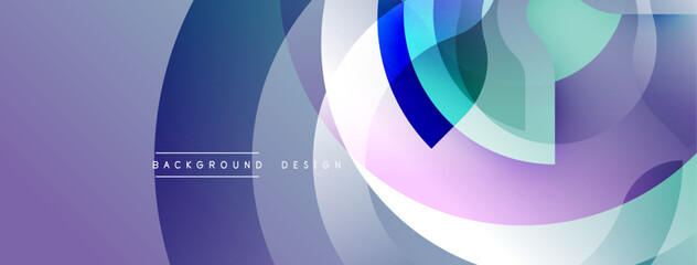 Obraz premium Abstract design features layered circles, gradients. Purple, blue, teal hues create modern visual effect. Smooth transitions, dynamic composition.