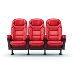 Obraz premium Three red movie theater seats against a white background