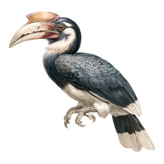 Fototapeta premium Hornbill: Large-billed bird with a casque on its beak, isolated on a transparent background. --v 7.0