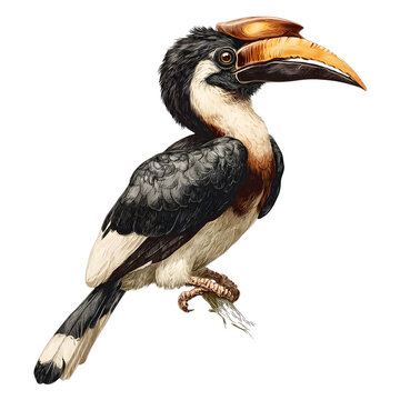 Hornbill: Large-billed bird with a casque on its beak, isolated on a transparent background. --v 7.0