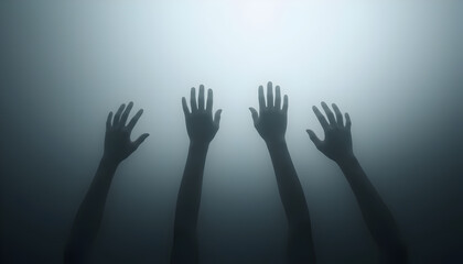 Hands reaching out in darkness, concept of depression, anxiety and loneliness