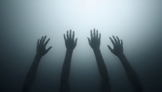 Hands reaching out in darkness, concept of depression, anxiety and loneliness - Powered by Adobe