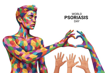 Colorful mosaic figure shows love and support for World Psoriasis Day awareness