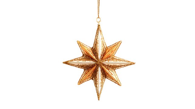 Hanging Christmas star ornament isolated on the white background