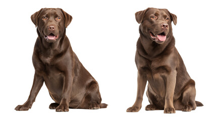 Friendly Chocolate Labrador Retriever Sitting isolated on a transparent background