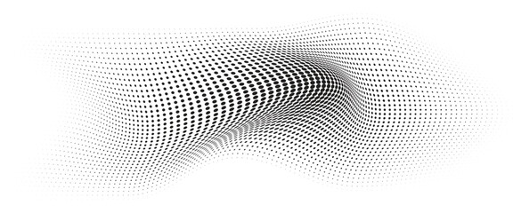 Fototapeta premium Flowing Wave Dot Halftone Pattern: Curve Gradient Shape on Transparent Background. Suitable for AI, Tech, Network, Digital, Science, and Technology Themes.