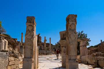 Ancient Ruins of Ephesus: View of the Heracles Gate Pillars