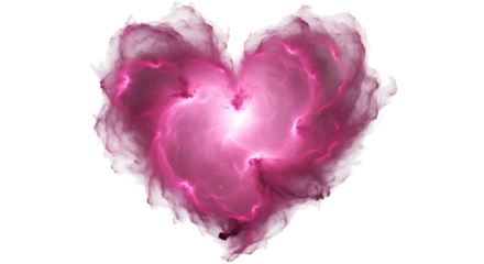 Pink smoke heart isolated on transparent background