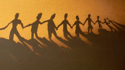 Friendship relations bond social symbols concept. Shadows of people holding hands, creating a warm,...