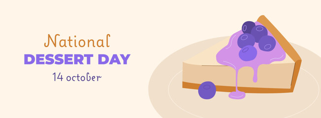 National dessert day banner. Cheese cake illustration on festive poster design template