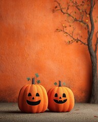 Halloween pumpkins on orange banner with transparent background