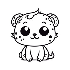 A black and white drawing of a baby Cheetahh coloring page illustration.