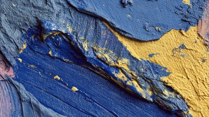 Abstract Paint Texture With Blue Gold Colors