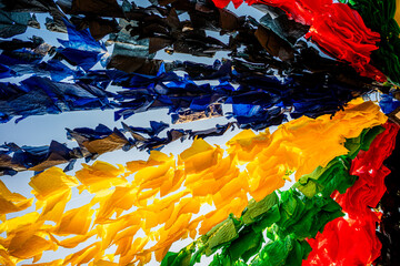 Abstract image of sheets of paper of different colors for the celebration of the paper flower festival organized by the town of Redondo-&Eacute;vora-Portugal