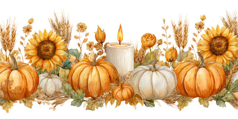 Cozy autumn pumpkin sunflower candle arrangement