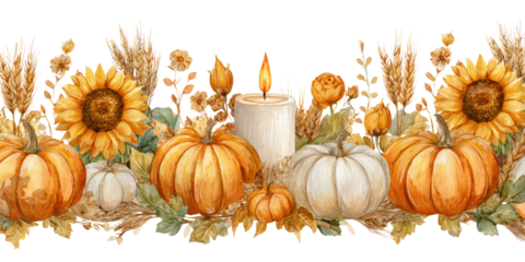 Cozy autumn pumpkin sunflower candle arrangement