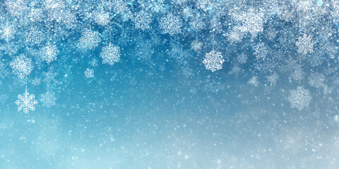 Fototapeta premium Serene snow snowflake winter background blue cold