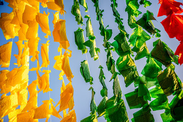 Abstract image of sheets of paper of different colors for the celebration of the paper flower festival organized by the town of Redondo-&Eacute;vora-Portugal