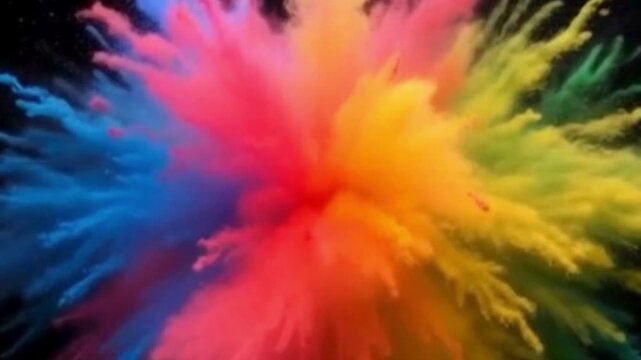 Chromatic Explosion: A vibrant burst of multicolored powder fills the frame, offering a mesmerizing display of dynamic energy and artistic expression.