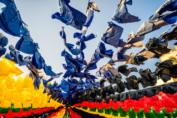 Abstract image of sheets of paper of different colors for the celebration of the paper flower festival organized by the town of Redondo-&Eacute;vora-Portugal