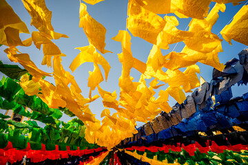 Abstract image of sheets of paper of different colors for the celebration of the paper flower festival organized by the town of Redondo-&Eacute;vora-Portugal